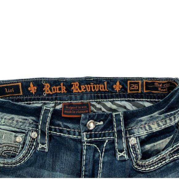 Rock Revival Liri Jeans Womens Size 26 Embroidered Thick Stitches Whiskers Denim - Picture 9 of 12